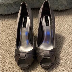 White House Black Market Silver Peep-Toe Heels